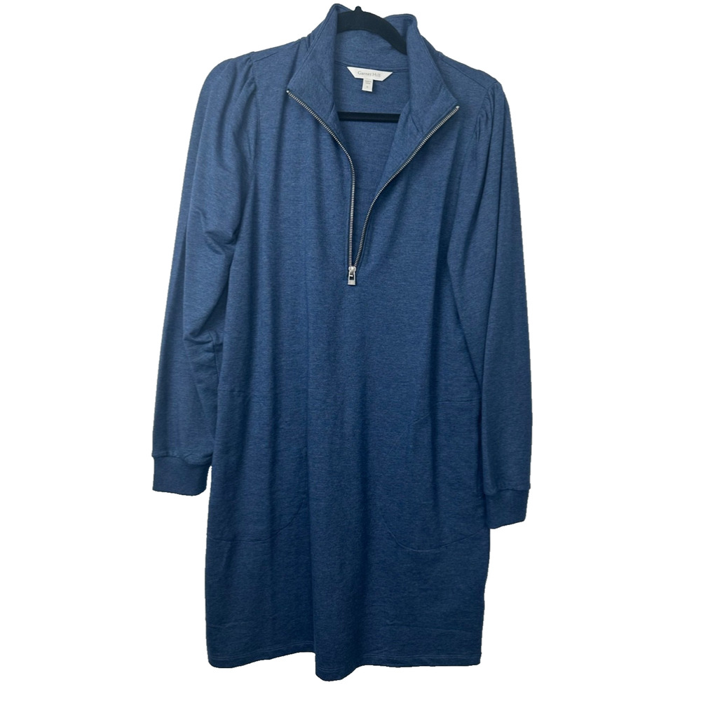 Garnet Hill Blue S Quarter Zip Terry Comfort Dress Pockets Lyocell Blend A14